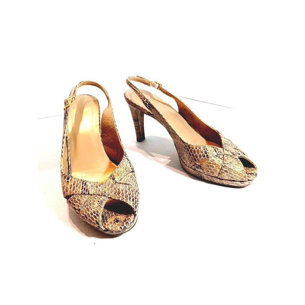 Stuart Weitzman Snakeskin Peek Toe Sling Back Pumps Size 8 Mushroom... - Picture 2 of 6
